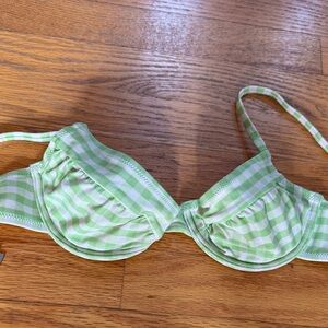 MINKPINK Green Gingham Bikini Top, underwire. Size small